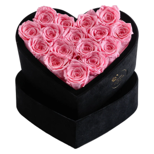 PINK ROSES - BLACK HEART BOX