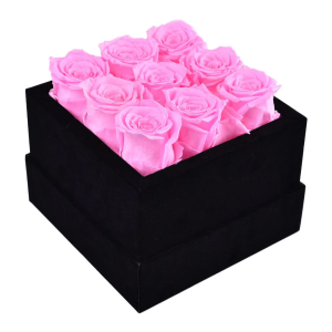 FUCHSIA ROSES - BLACK SQUARE BOX